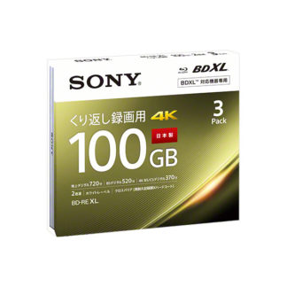 3BNE3VEPS2<BR>日本製 ビデオ用BD-RE XL 書換型 片面3層100GB 2倍速 ホワイトワイドプリンタブル 3枚パック<BR>ソニー㈱