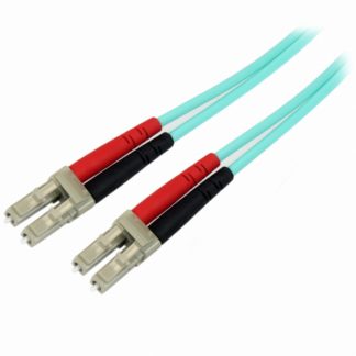 450FBLCLC2<BR>2m 光ファイバーケーブル(光パッチコード) アクア(水色) OM4準拠 LSZH対応 100Gbps マルチモード対応 コア径50ミクロン/クラッド径125ミクロン 2芯 LC-LCコネクタ<BR>スターテック・ドットコム㈱
