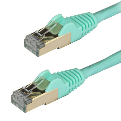 6ASPAT1MAQカテゴリ6A対応LANケーブル(1m/アクア) Cat6A STP(シールドツイストペア)ケーブル ツメ折れ防止カバー付きスターテック・ドットコム㈱