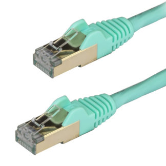 6ASPAT2MAQ<BR>カテゴリ6A対応LANケーブル(2m/アクア) Cat6A STP(シールドツイストペア)ケーブル ツメ折れ防止カバー付き<BR>スターテック・ドットコム㈱