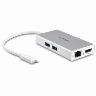 DKT30CHPDW<BR>USB Type-C接続マルチアダプタ シルバー&ホワイト 4K HDMI/USB Power Delivery/USB 3.0 Type-A 2ポート/ギガビット有線LAN<BR>スターテック・ドットコム㈱