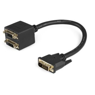 DVISPL1DD<BR>30cm DVI-D-2x DVI-D分岐ケーブル 1x DVI-D(25ピン) オス-2x DVI-D(25ピン) メス 分配ケーブル/ スプリッタ ブラック<BR>スターテック・ドットコム㈱