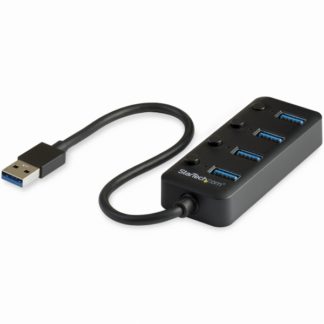 HB30A4AIB<BR>USB 3.0ハブ USB-Aポートを4口搭載 各ポートごとにオン/オフ・スイッチ付き バスパワー対応USBポート拡張 USB 3.0ポート増設<BR>スターテック・ドットコム㈱