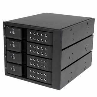 HSB4SATSASBA<BR>4x 3.5インチ SAS 2.0/SATA 3.0ハードディスクドライブ対応モバイルラック インナートレイ不要 ホットスワップ対応 3x 5インチベイ搭載HDDリムーバブルラック<BR>スターテック・ドットコム㈱