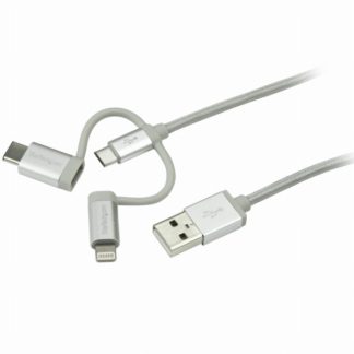 LTCUB1MGR<BR>iPhone/アイフォン/スマホ対応マルチ充電チャージングケーブル(1m) USB-A - Apple lightning/ USB Type-C/ USB Micro-B USB 2.0準拠<BR>スターテック・ドットコム㈱
