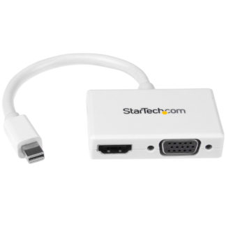 MDP2HDVGAW<BR>Mini DisplayPort接続トラベルA/Vアダプタ ツーインワン・ミニディスプレイポートMini DP - VGA/ HDMI変換アダプタ 1920x1200/ 1080p ホワイト<BR>スターテック・ドットコム㈱