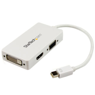 MDP2VGDVHDW<BR>Mini DisplayPort接続トラベルA/Vアダプタ 3イン1 ミニディスプレイポートMini DP - VGA/ DVI/ HDMI変換アダプタ 1920x1200/ 1080p ホワイト<BR>スターテック・ドットコム㈱