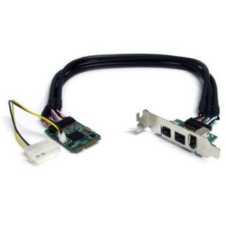 MPEX1394B3<BR>IEEE 1394b 2ポート/ 1394a 1ポート 3ポート増設Mini PCI Express FireWireカードアダプタ 9ピンFireWire 800 x2/ 6ピンFireWire 400 x1対応Mini PCIeカード<BR>スターテック・ドットコム㈱
