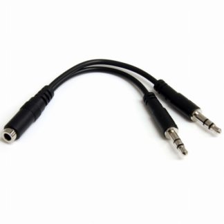 MUYHSFMM<BR>3.5mm4極ステレオミニプラグ用オーディオ・マイク分岐ケーブル 4極ステレオミニジャック(メス) x1-3極ステレオミニプラグ(オス) x2 分配ケーブル ブラック<BR>スターテック・ドットコム㈱