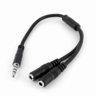 MUYHSMFF<BR>ヘッドフォン/マイク用ジャック付ヘッドセット対応アダプタ 4極ミニプラグ (オス)-2x 3極ミニジャック (メス)<BR>スターテック・ドットコム㈱