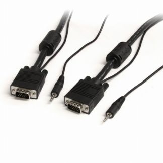 MXTHQMM25A<BR>3.5mmステレオミニプラグ付き高解像度VGAケーブル 7.6m ミニD-Sub(オス) - ミニD-Sub(オス) アナログRGB対応ディスプレイケーブル<BR>スターテック・ドットコム㈱