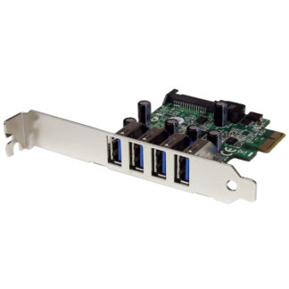 PEXUSB3S4V<BR>SuperSpeed USB 3.0 4ポート増設PCI Expressインターフェースカード 4x USB 3.0 拡張用PCIe x1 接続ボード SATA(15ピン)電源端子付き<BR>スターテック・ドットコム㈱