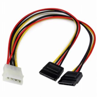 PYO2LP4SATA<BR>30cm 電源分岐変換ケーブル ペリフェラル電源コネクタ(4ピン)- 2x SATA電源コネクタ(15ピン)<BR>スターテック・ドットコム㈱