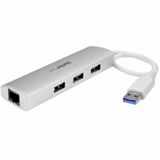ST3300G3UA3ポート ポータブル USB 3.0ハブ (ギガビットイーサネット対応LANアダプタ内蔵) シルバー&ホワイト アルミケーススターテック・ドットコム㈱