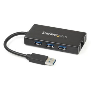 ST3300GU3B<BR>3ポートUSB 3.0ハブ付きギガビットEthernet対応LANアダプタ (アルミ筐体、本体一体型ケーブル) USB3.0接続イーサネット対応有線LANアダプタ<BR>スターテック・ドットコム㈱