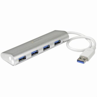 ST43004UA<BR>4ポート ポータブル USB3.0ハブ (ケーブル内蔵) 1x USB A (オス) - 4x USB 3.0 A (メス) シルバー&ホワイト<BR>スターテック・ドットコム㈱