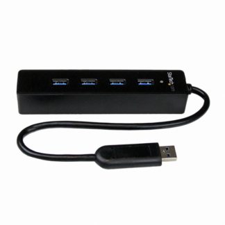 ST4300PBU3<BR>4ポート SuperSpeed USB3.0ハブ ポータブルミニUSB Hub 1x USB 3.0 A (オス)-4x USB 3.0 A (メス) 接続ケーブル内蔵 ブラック<BR>スターテック・ドットコム㈱