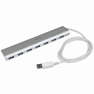 ST73007UA<BR>7ポート USB 3.0ハブ(ケーブル一体型) シルバー アルミニウム筐体 20W対応ACアダプタ付属<BR>スターテック・ドットコム㈱