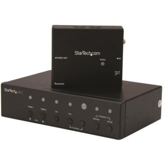 STDHVHDBT<BR>マルチビデオ入力対応HDBaseTエクステンダー延長器セット スイッチ機能内蔵 Cat5e/Cat6ケーブル使用DisplayPort/ VGA/ HDMI切替器 4K対応<BR>スターテック・ドットコム㈱