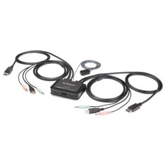 SV211DPUA4K<BR>ケーブル一体型 2ポートUSB DisplayPort KVMスイッチ 4K/60Hz対応CPU切替器 1.5mケーブル長 3.5mmオーディオ<BR>スターテック・ドットコム㈱