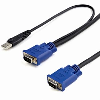 SVECONUS10<BR>3m パソコン自動切換器専用ウルトラスリムKVMケーブル 2 in 1 USB/VGA KVMケーブル(ブラック) USB A/D-Sub 15ピンーD-Sub 15ピン<BR>スターテック・ドットコム㈱