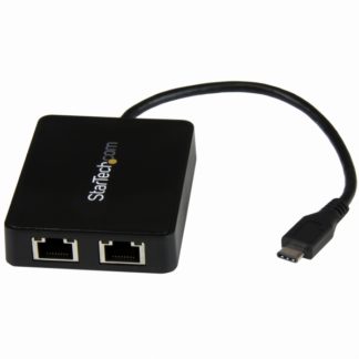 US1GC301AU2R<BR>USB-C接続2ポートギガビット有線LAN変換アダプタ USB 3.0 Aポート x1付き USB Type-C(オス) - 2x RJ45(メス)<BR>スターテック・ドットコム㈱