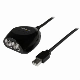 USB2EXT4P15M<BR>USB 2.0 アクティブ延長ケーブル(15m) & 4ポートUSBハブ Type-A(オス) - 4x Type-A(メス) 15m USB2.0 リピーターケーブル(4x USBハブ搭載)<BR>スターテック・ドットコム㈱