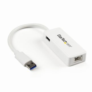 USB31000SPTW<BR>USB 3.0-ギガビットイーサネット有線式LANアダプタ(USBポート x1付き) ホワイト 10/100/1000Mbps NICネットワークアダプタ USB 3.0 (オス)-RJ45 (メス)<BR>スターテック・ドットコム㈱