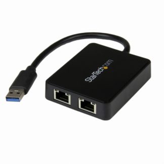 USB32000SPTUSB 3.0-2ポートGigabit Ethernet LANアダプタ ブラック (USBポートx1付き) 10/100/1000Mbps NICネットワークアダプタ USB SuperSpeed(オス)-2x RJ45(メス)有線LANアダプタスターテック・ドットコム㈱
