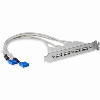 USBPLATE4<BR>マザーボードピンヘッダー接続USB 4ポート増設変換アダプタケーブル PCケース用 4x USB A/メス - 2x IDC(10ピン)/メス<BR>スターテック・ドットコム㈱