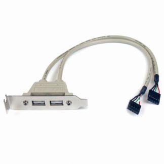 USBPLATELP<BR>マザーボードピンヘッダー接続USB 2ポート増設変換アダプタケーブル PCケース用 2x USB A/メス - 2x IDC(5ピン)/メス<BR>スターテック・ドットコム㈱