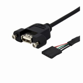 USBPNLAFHD1<BR>30cm USB 2.0パネルマウント型変換ケーブル USBマザーボードヘッダー(5ピン) メス - パネルマウント用USB Aポート メス<BR>スターテック・ドットコム㈱