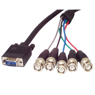 VGABNC5<BR>1.8m VGA アナログRGB(HD15/ ミニD-Sub 15ピン)- 5x BNC同軸(RGBHV)変換ケーブル オス/オス<BR>スターテック・ドットコム㈱