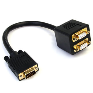 VGASPL1VV<BR>30cm VGAスプリッタ/分配ケーブル 1x VGA(高密度D-Sub15ピン) オス-2x VGA(高密度D-Sub15ピン) メス 分配器 ブラック<BR>スターテック・ドットコム㈱