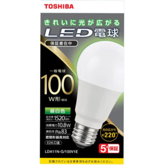 LDA11N-G/100V1E<BR>LED電球 一般電球形 A形E26 全方向220度 100W形相当 昼白色<BR>㈱東芝（家電）