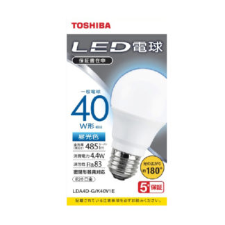LDA4D-G/K40V1ELED電球 一般電球形 A形E26 広配光180度 40W形相当 昼光色㈱東芝（家電）