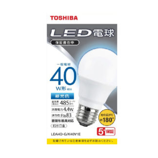 LDA4D-G/K40V1E<BR>LED電球 一般電球形 A形E26 広配光180度 40W形相当 昼光色<BR>㈱東芝（家電）