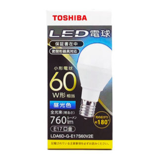 LDA6D-G-E17S60V2E<BR>LED電球 一般電球形 A形E17 広配光180度 60W形相当 昼光色<BR>㈱東芝（家電）