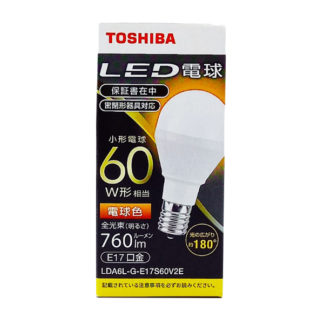 LDA6L-G-E17S60V2E<BR>LED電球 一般電球形 A形E17 広配光180度 60W形相当 電球色<BR>㈱東芝（家電）