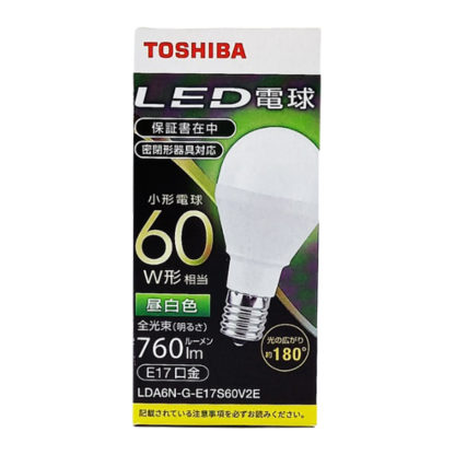 LDA6N-G-E17S60V2ELED電球 一般電球形 A形E17 広配光180度 60W形相当 昼白色㈱東芝（家電）