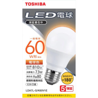 LDA7L-G/K60V1E<BR>LED電球 一般電球形 A形E26 広配光180度 60W形相当 電球色<BR>㈱東芝（家電）