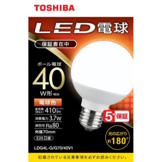 LDG4L-G/G70/40V1LED電球 ボール電球形 G形E26 広配光180度 40W形相当 電球色㈱東芝（家電）