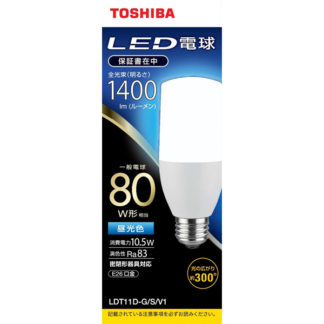 LDT11D-G/S/V1<BR>LED電球 T形E26 全方向300度 80W形相当 昼光色<BR>㈱東芝（家電）