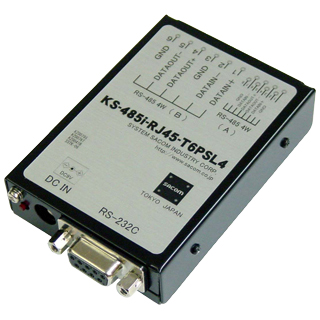 KS-485i-RJ45-T6PSL4<BR>RS232C⇔RS485絶縁変換ユニット 4線式（ACアダプタ仕様） Dsub9P⇔RJ45・SL端子台6P<BR>システムサコム工業㈱