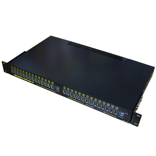 USB-HUBV3-14PW-40A-1U<BR>【USB3.0対応】【19インチラック（1U）対応】大容量外部供給電源搭載（1ポート当たり2A/合計32A）業務用14ポート2系統構成（計28ポート）USB-HUB（AC90～260V仕様）<BR>システムサコム工業㈱