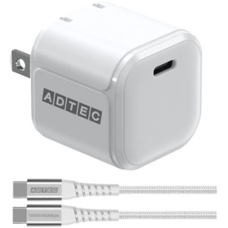 APD-V033C-wC-WH<BR>Power Delivery対応 AC充電器/33W/USB Type-C 1ポート/ホワイト & Type-C to Cケーブルセット<BR>㈱アドテック