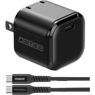 APD-V045C-wC-BK<BR>Power Delivery対応 GaN AC充電器/45W/USB Type-C 1ポート/ブラック & Type-C to Cケーブルセット<BR>㈱アドテック