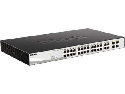 DGS-1210-28MP/F4DGS-1210-28MP ギガビットL2スマートスイッチ、PoE/PoE+対応(最大370W給電)、10/100/1000BASE-Tポート(PoE+対応)x24、10/100/1000BASE-Tポートx4(SFPコンボスロットx4)ディーリンクジャパン㈱