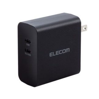 ACDC-PD4570BK<BR>ノートPC用ACアダプター/USB充電器/USB Power Delivery対応/70W/USB-C2ポート/ブラック<BR>エレコム㈱