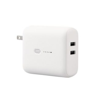 DE-AC06-5000WF<BR>モバイルバッテリー/リチウムイオン電池/AC一体型/おまかせ充電対応/5000mAh/USB-A出力2ポート/PSE適合/ホワイトフェイス<BR>エレコム㈱